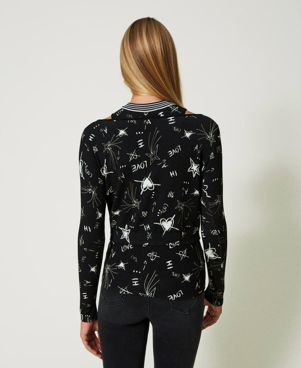 Cardigan et top en maille imprim&eacute;e