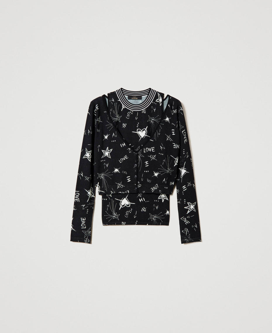 Printed knit cardigan and top
