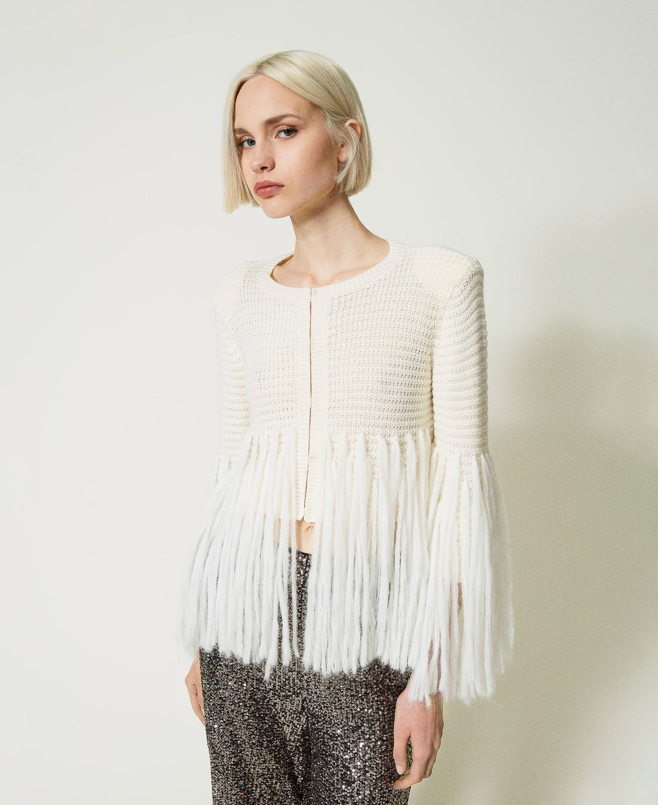 Blouson en laine mélangée avec franges