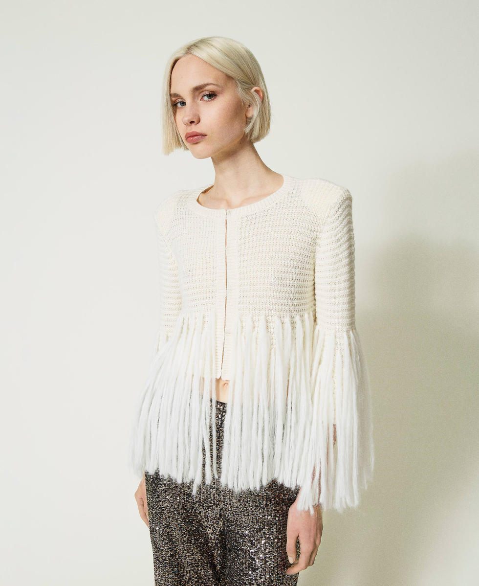 Wool blend jacket with fringes