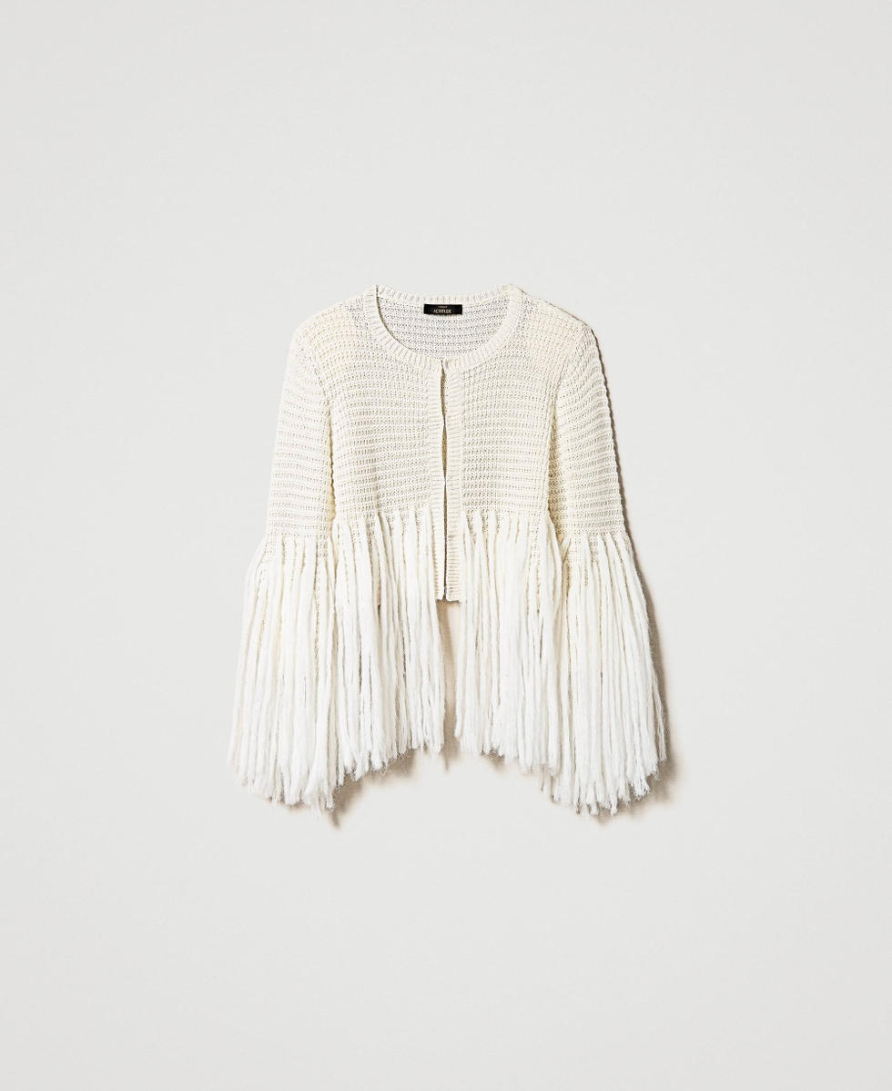 Wool blend jacket with fringes