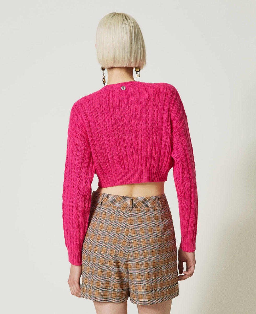 Maglia cropped in lana e alpaca Fuchsia Dahlia Donna 232AP3312_10774_04