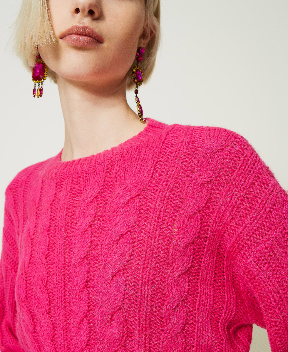 Maglia cropped in lana e alpaca Fuchsia Dahlia Donna 232AP3312_10774_05