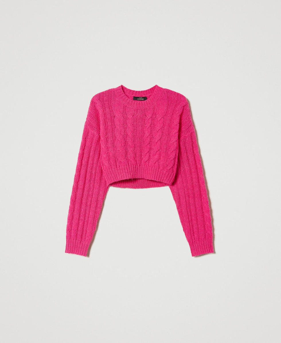 Maglia cropped in lana e alpaca Fuchsia Dahlia Donna 232AP3312_10774_S0