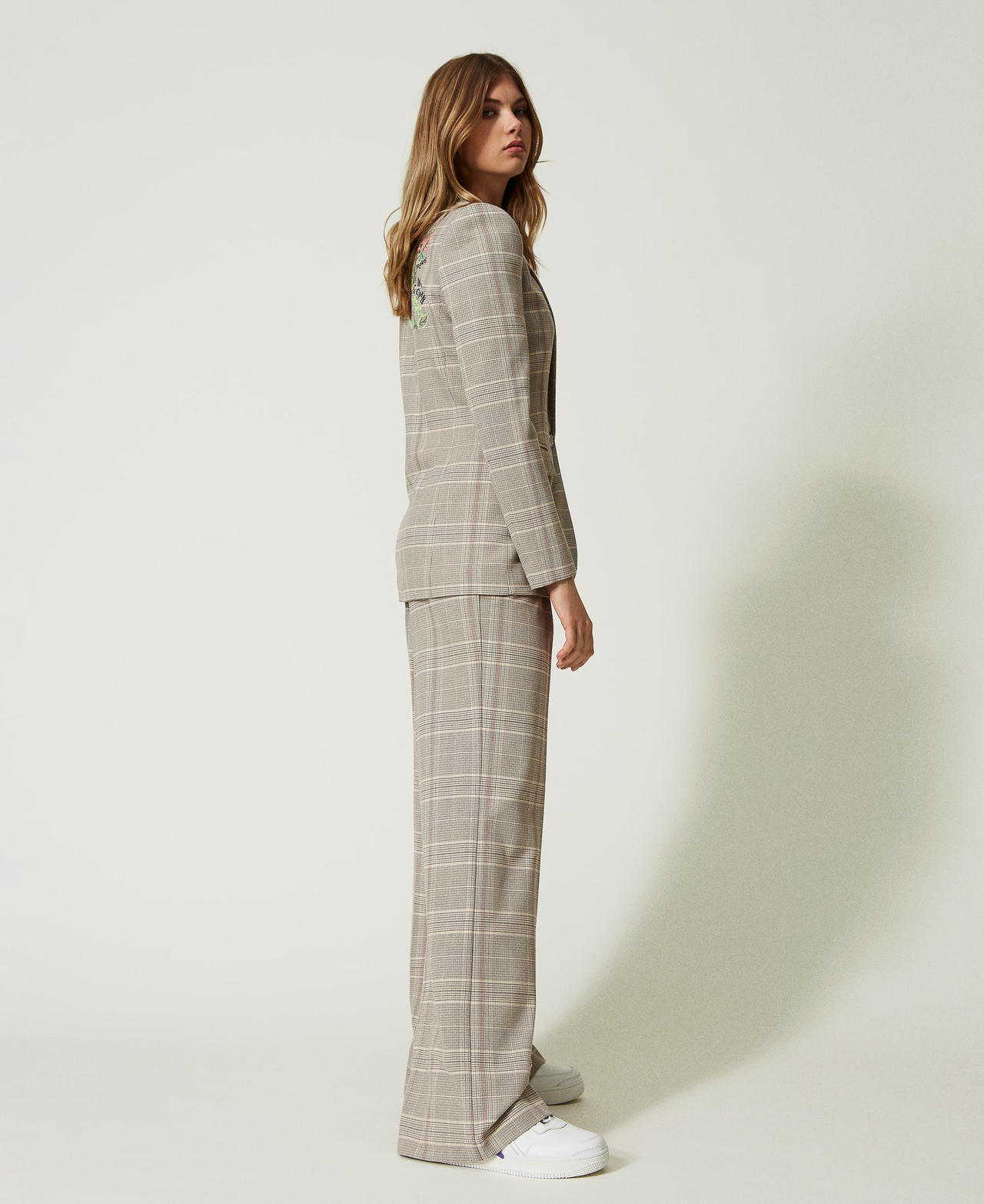 Glen plaid MYFO trousers with embroideries