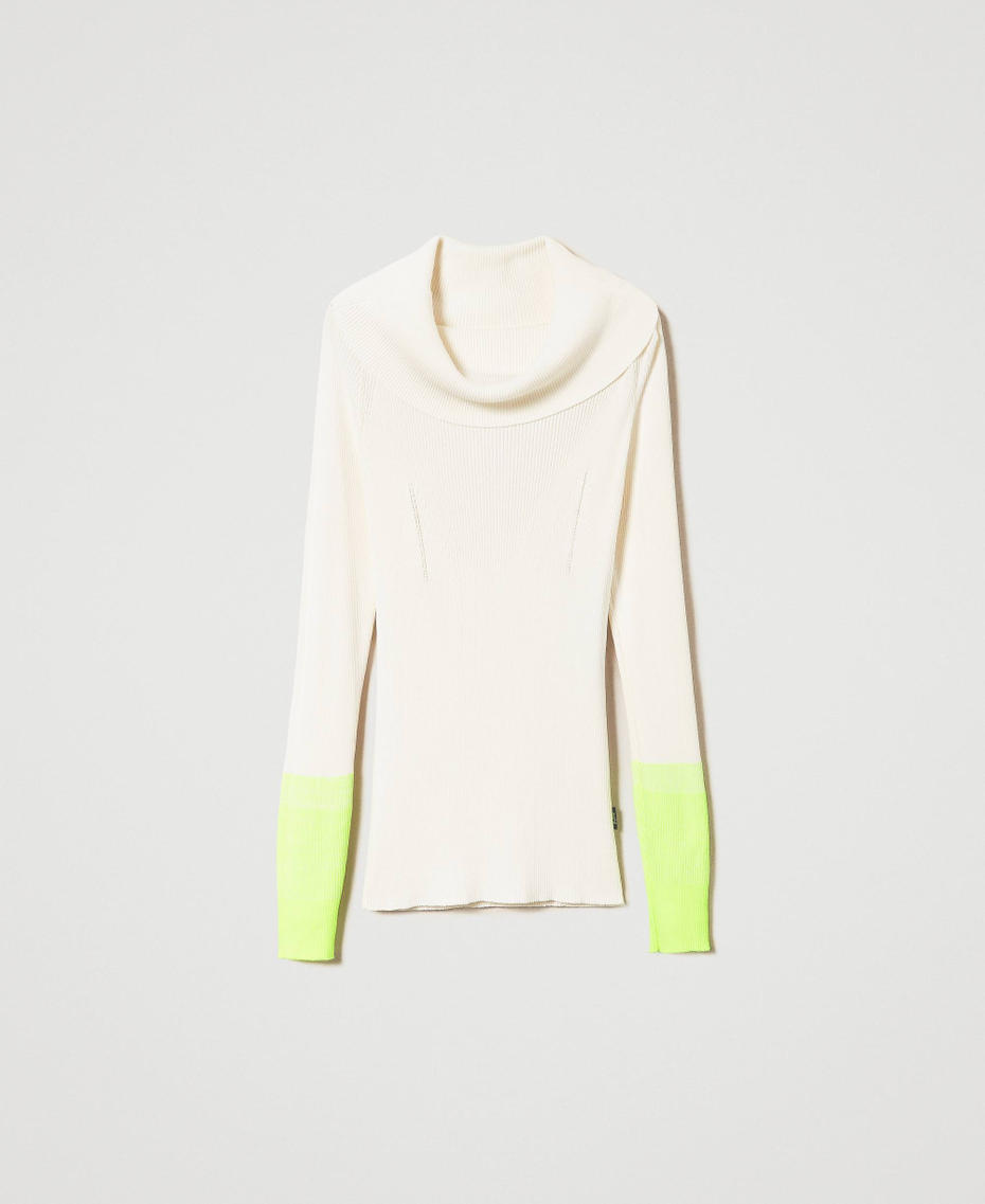 Fitted MYFO jumper with neon coloured details Two-tone Snow / Neon Yellow Woman 232AQ3400_11178_S0