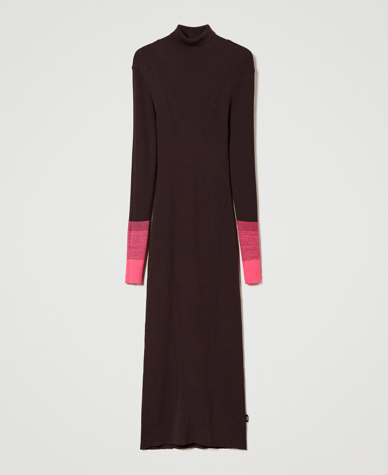 Long MYFO dress with neon coloured details Two-tone Black Chocolate / Neon Pink Woman 232AQ3401-0S