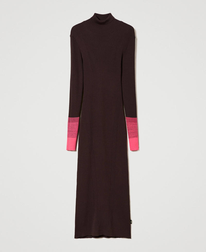 Long MYFO dress with neon coloured details Two-tone Black Chocolate / Neon Pink Woman 232AQ3401-0S