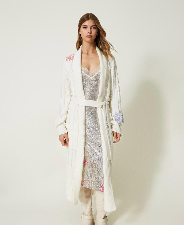 MYFO maxi cardigan with cable knit work and embroidery