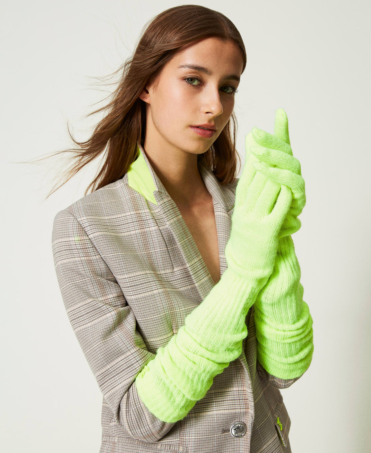 Ribbed knit MYFO gloves Fluorescent Yellow Woman 232AQ4610-0S