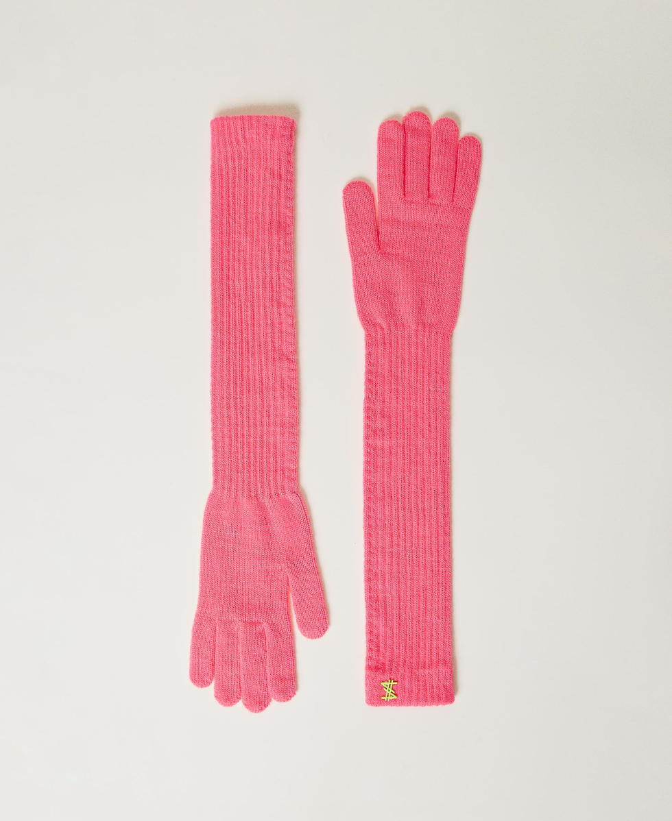 Gants MYFO en maille c&ocirc;tel&eacute;e Rose Fluo Femme 232AQ4610_00341_01