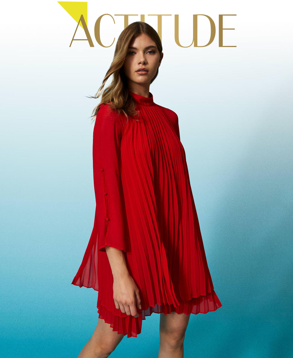 Short pleated georgette dress Woman Red TWINSET Milano