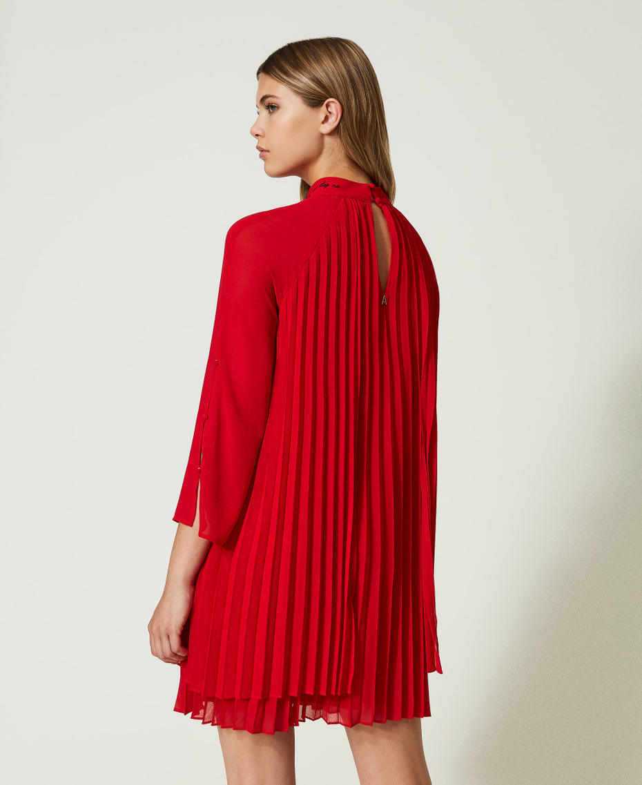 Vestido corto de georgette plisado Rojo Geranio Mujer 232AT2020-04