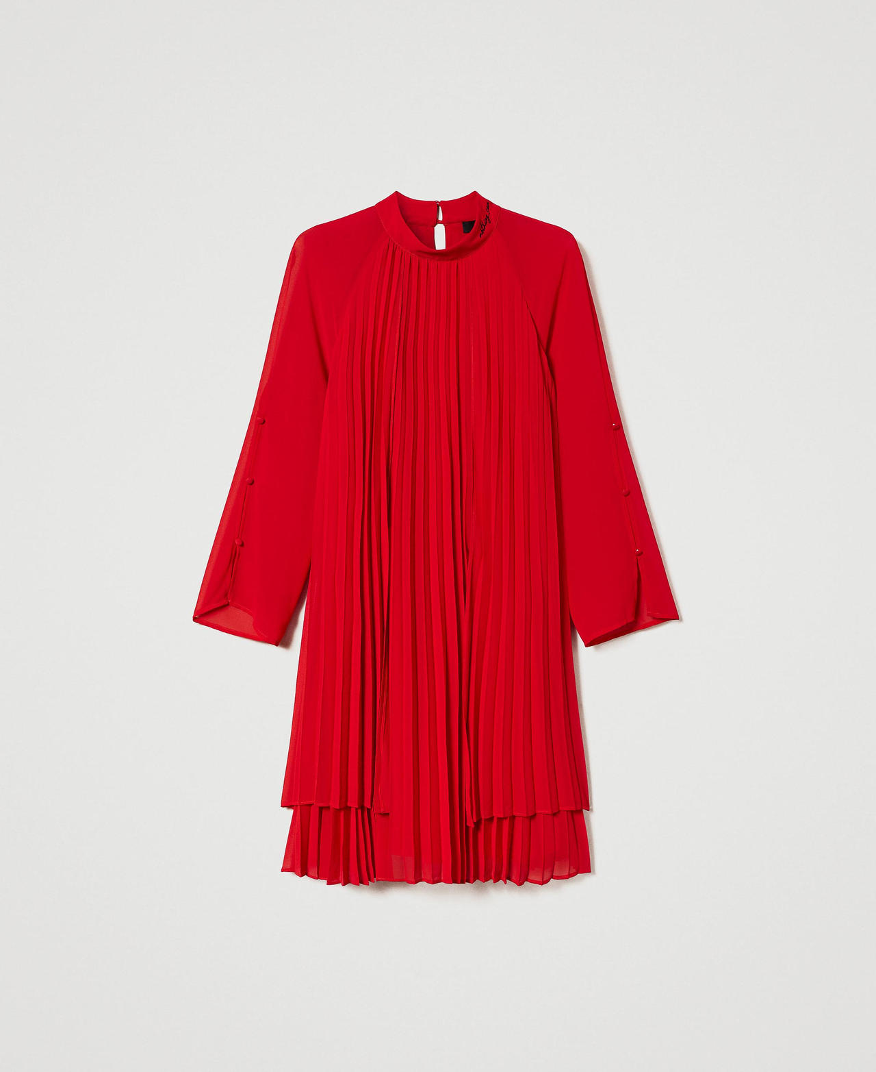 Robe courte en crêpe georgette plissé Rouge « Géranium » Femme 232AT2020-0S