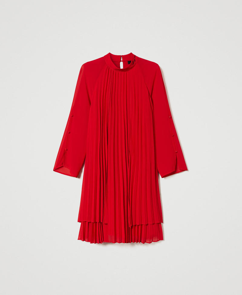 Короткое платье из плиссированного жоржета Красный "Герань" женщина 232AT2020-0S