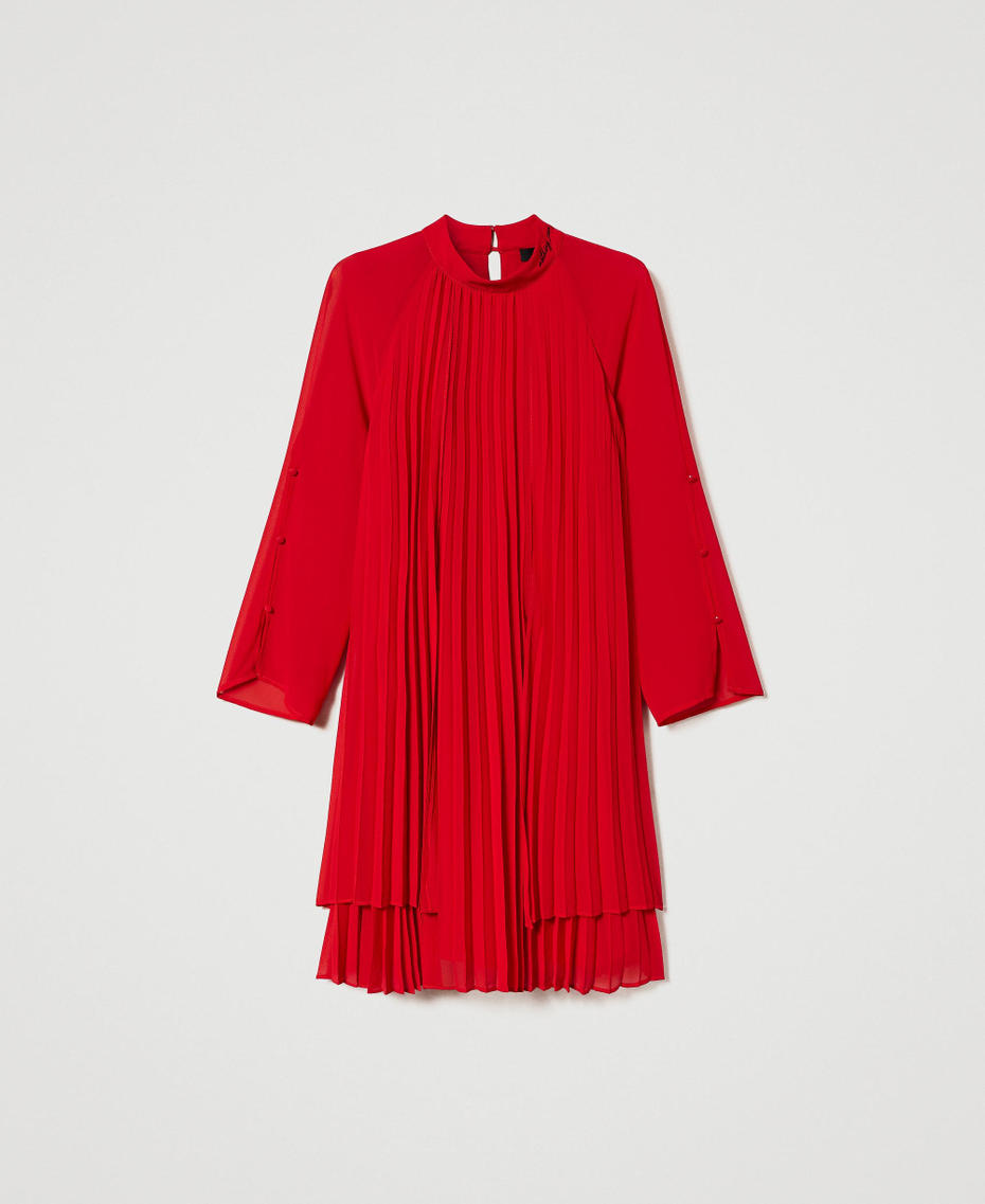 Abito corto in georgette pliss&eacute;