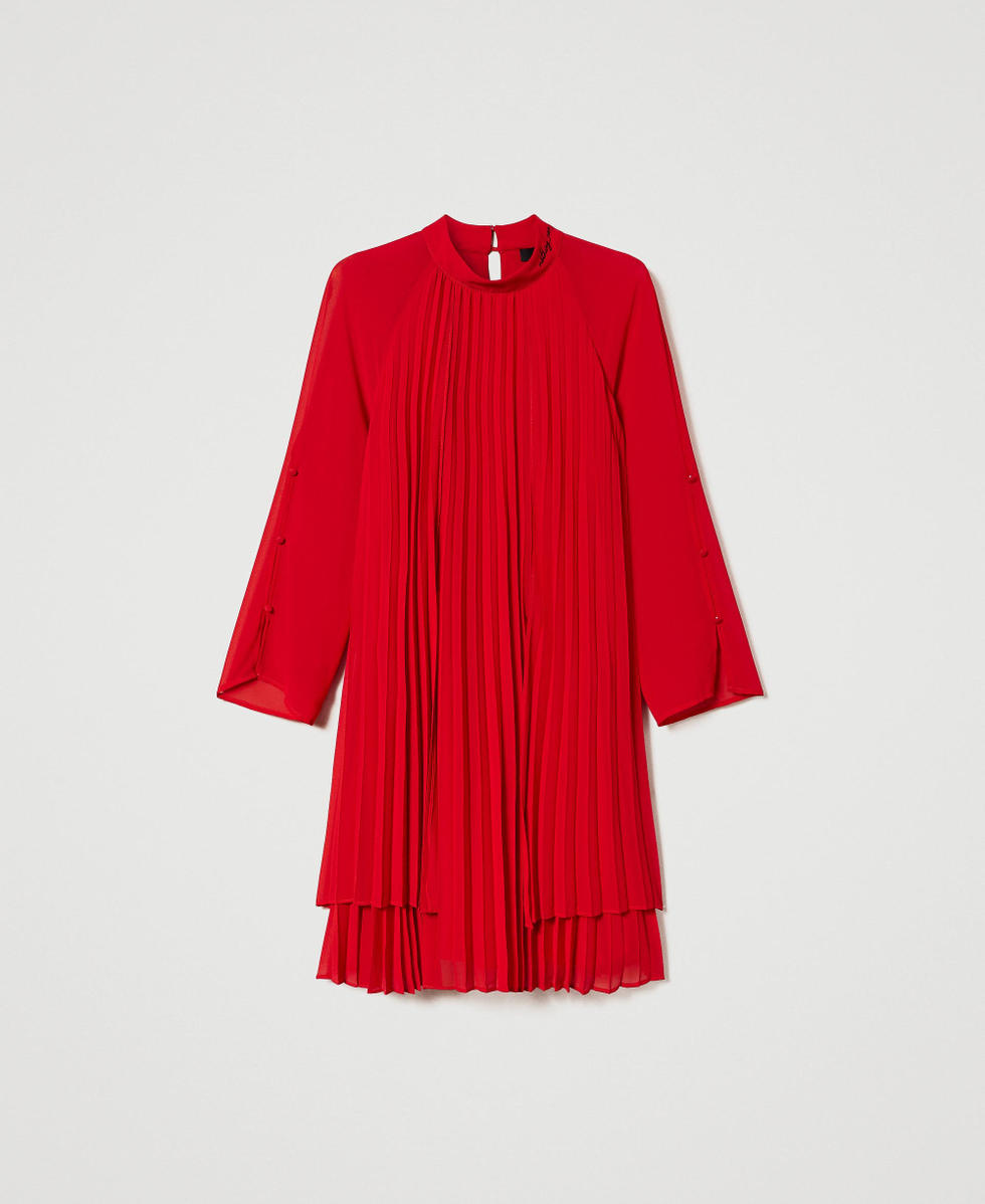 Zara red pleated dress sales