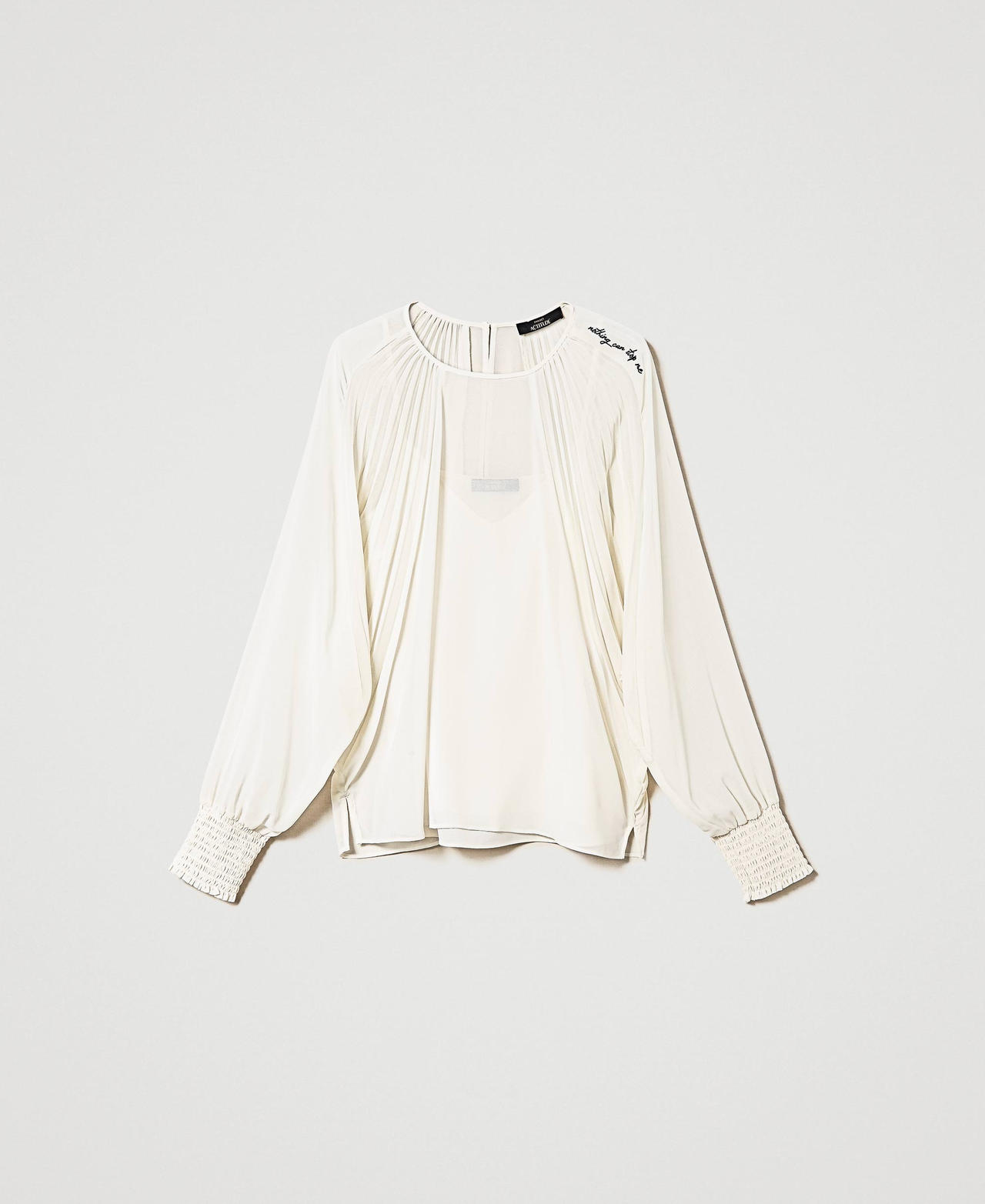 Blouse en crêpe georgette plissé Blanc Neige Femme 232AT2021-0S
