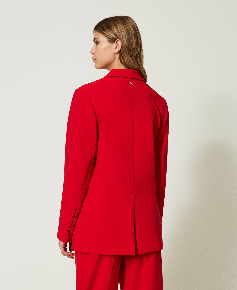 Blazer crois&eacute; en serg&eacute; technique Rouge &laquo;&nbsp;G&eacute;ranium&nbsp;&raquo; Femme 232AT2031_00725_04