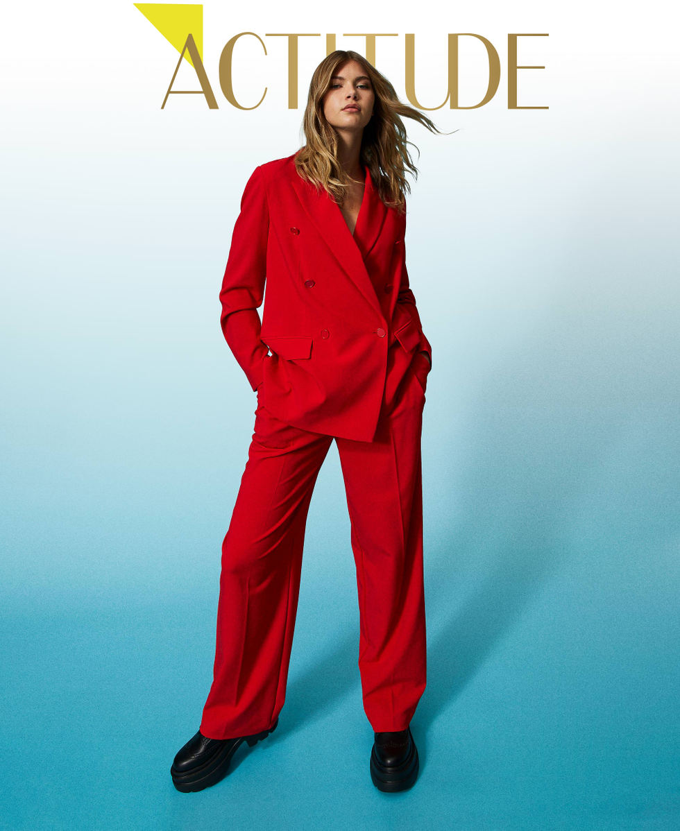 Pantalon palazzo en serg&eacute; technique