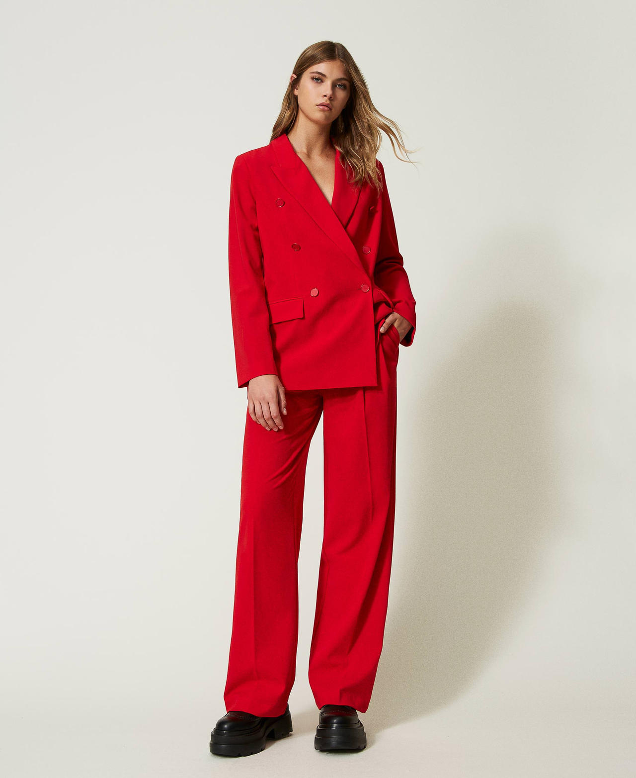 Technical twill palazzo trousers "Geranium" Red Woman 232AT2033-02