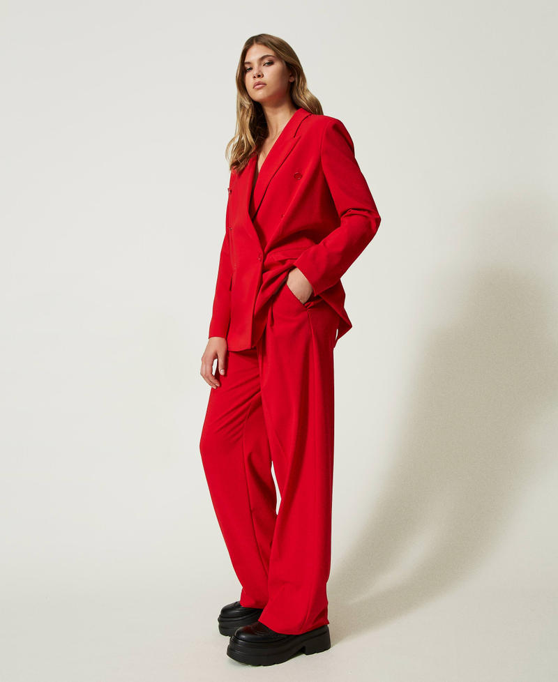 Technical twill palazzo trousers "Geranium" Red Woman 232AT2033-03