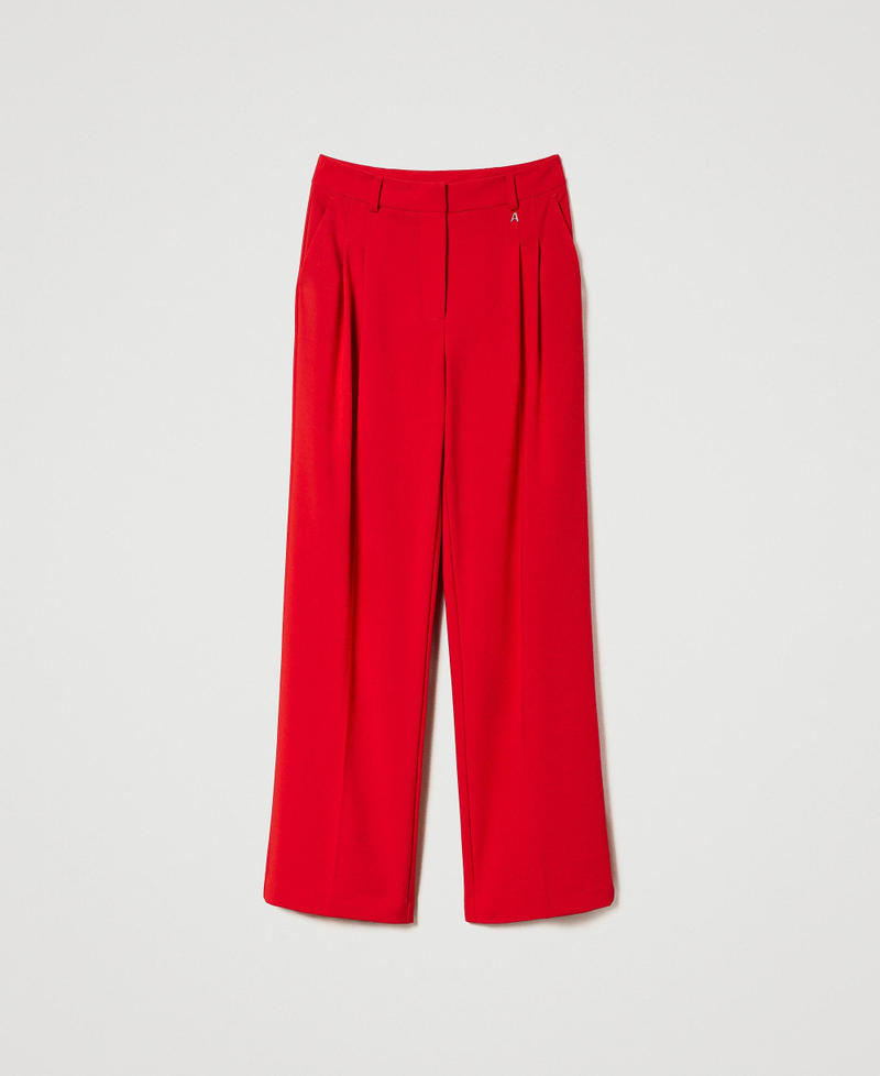 Pantaloni a palazzo in twill tecnico Rosso "Geranium" Donna 232AT2033-0S