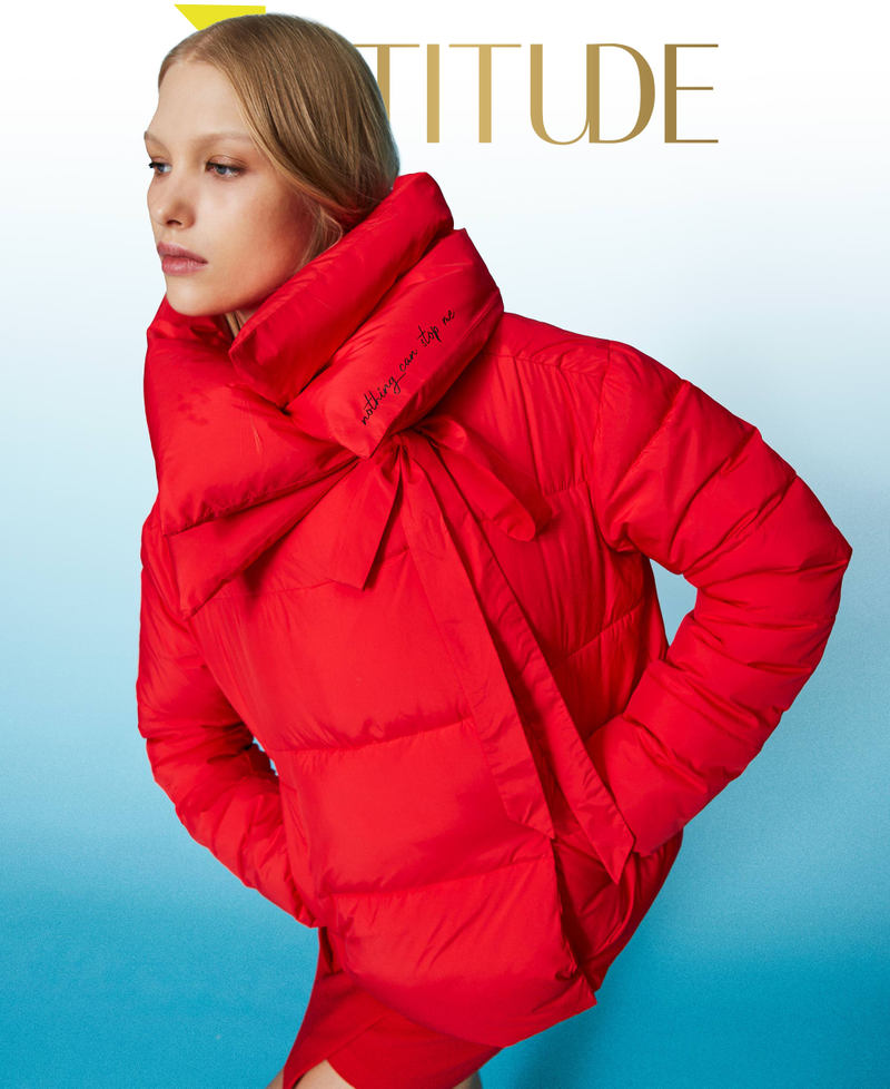 Short puffer jacket with maxi collar "Geranium" Red Woman 232AT2100-01