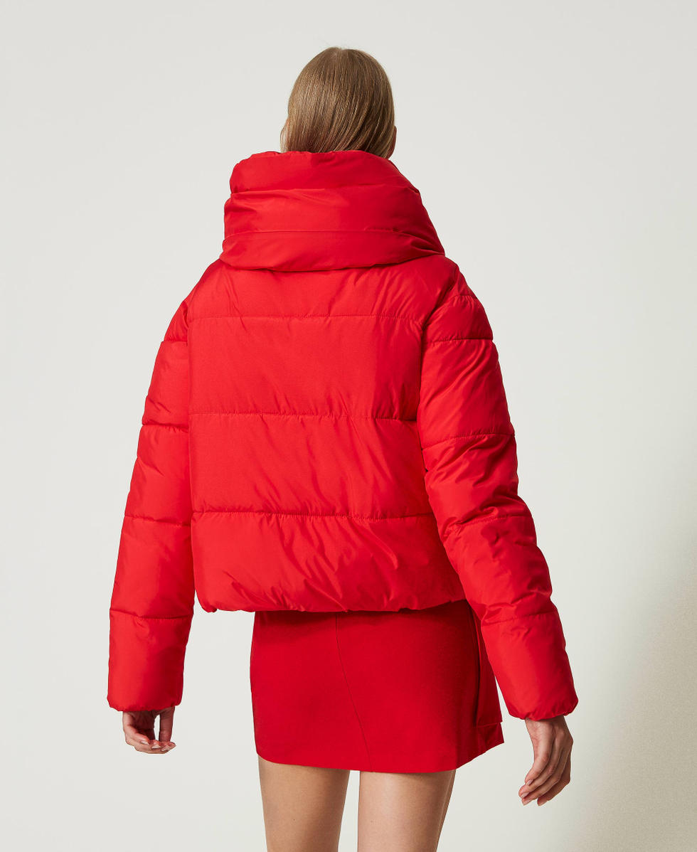 Short puffer jacket with maxi collar Woman Red TWINSET Milano