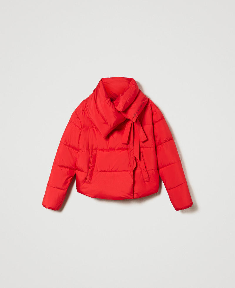 Short puffer jacket with maxi collar Woman, Red | TWINSET Milano