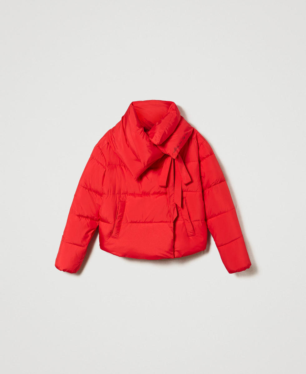 Short puffer jacket with maxi collar Woman Red TWINSET Milano