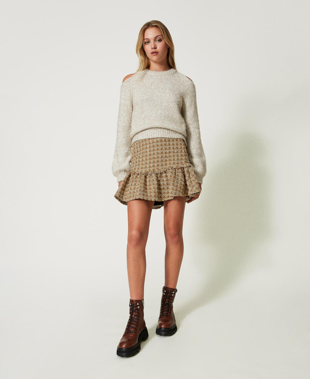 Bouclé mini skirt with lurex thread "Irish Cream" Brown Bouclé Woman 232AT2111-02