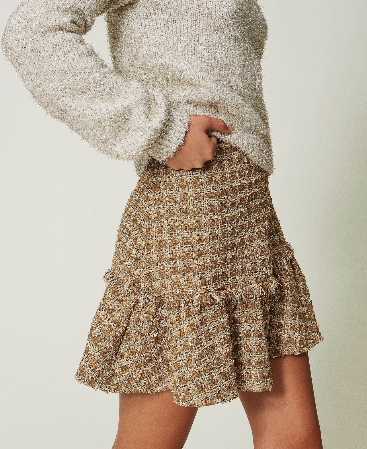 Bouclé mini skirt with lurex thread