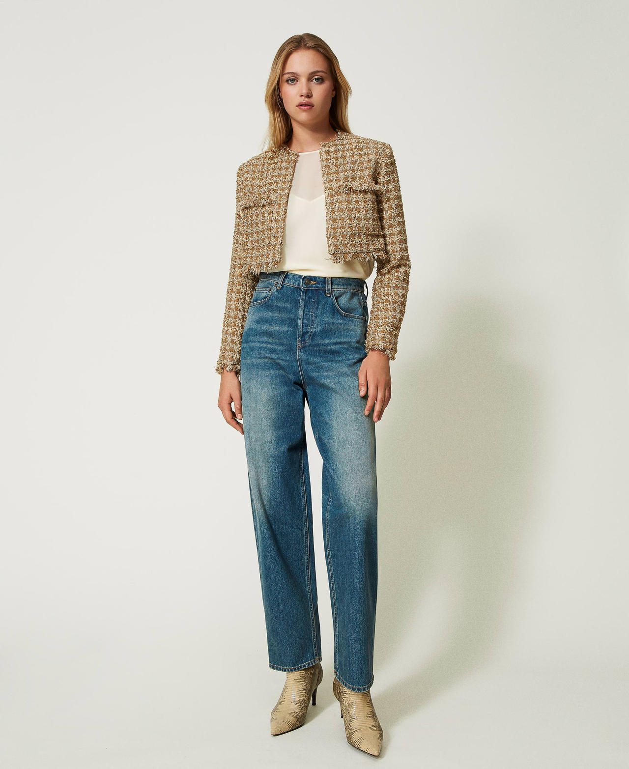 Cropped bouclé jacket with lurex thread