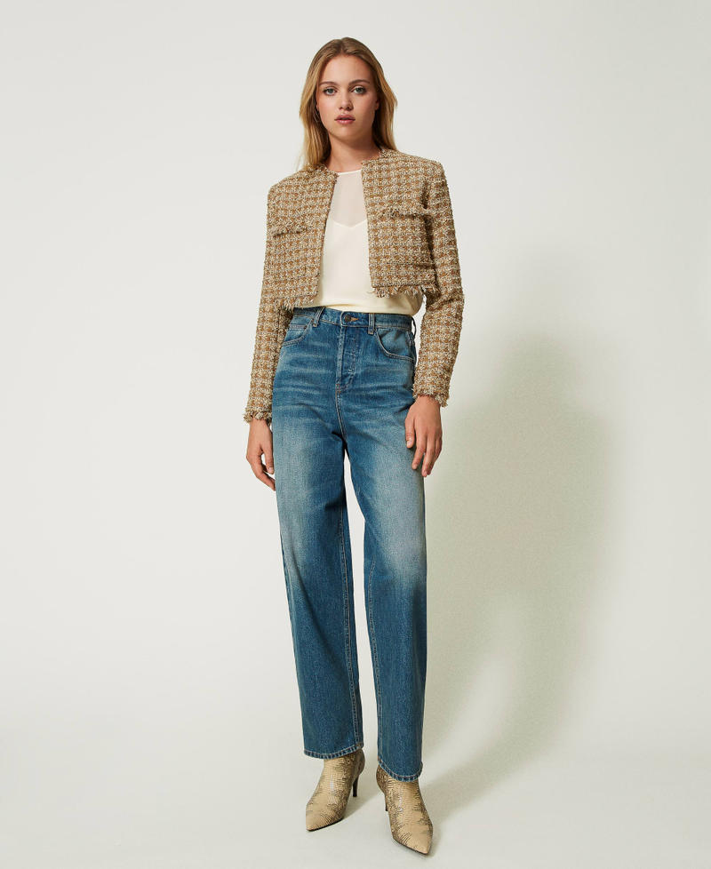 Cropped bouclé jacket with lurex thread