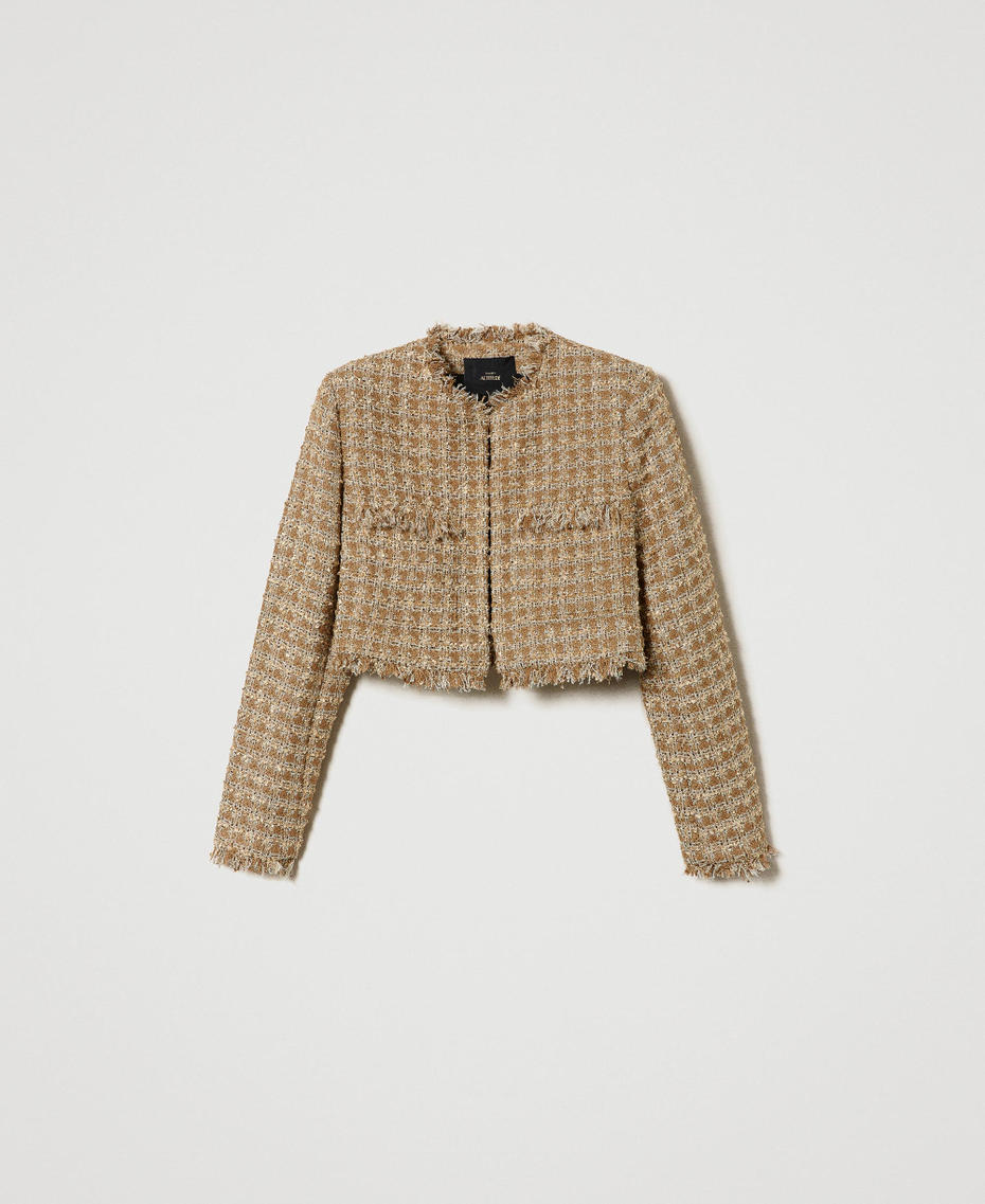 Cropped bouclé jacket with lurex thread "Irish Cream" Brown Bouclé Woman 232AT2112_11146_S0