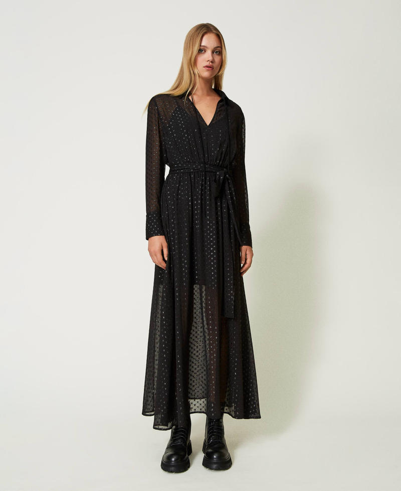 Robe longue en crêpe georgette fil coupé Noir Femme 232AT2122-02