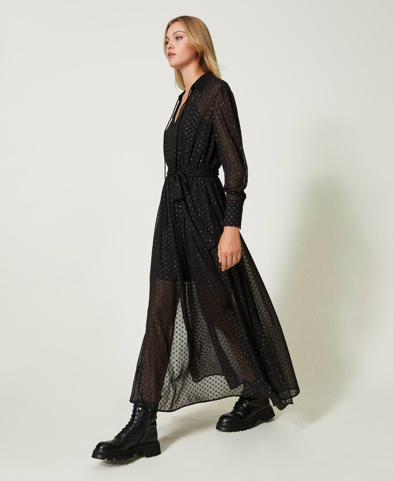 Abito lungo in georgette fil coup&eacute;