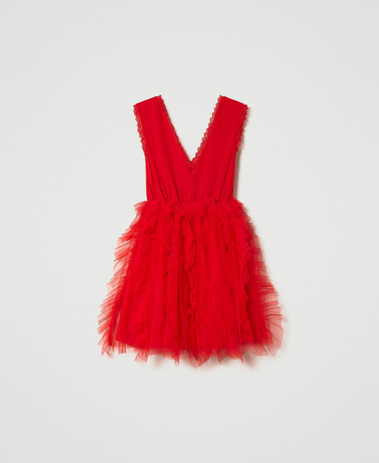 Vestido corto de tul con volantes Rojo Geranio Mujer 232AT2140-0S