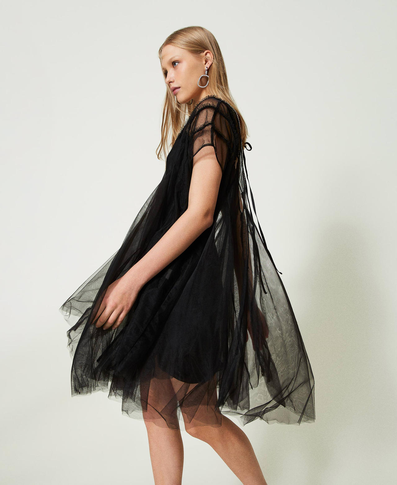 Short tulle dress with rhinestones