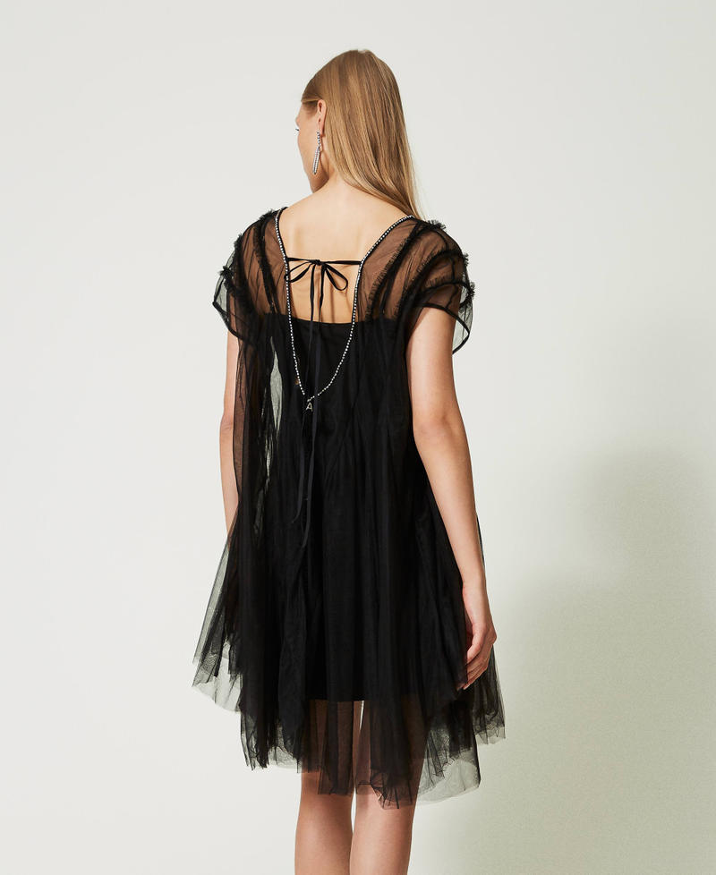 Short tulle dress with rhinestones Black Woman 232AT2141-04