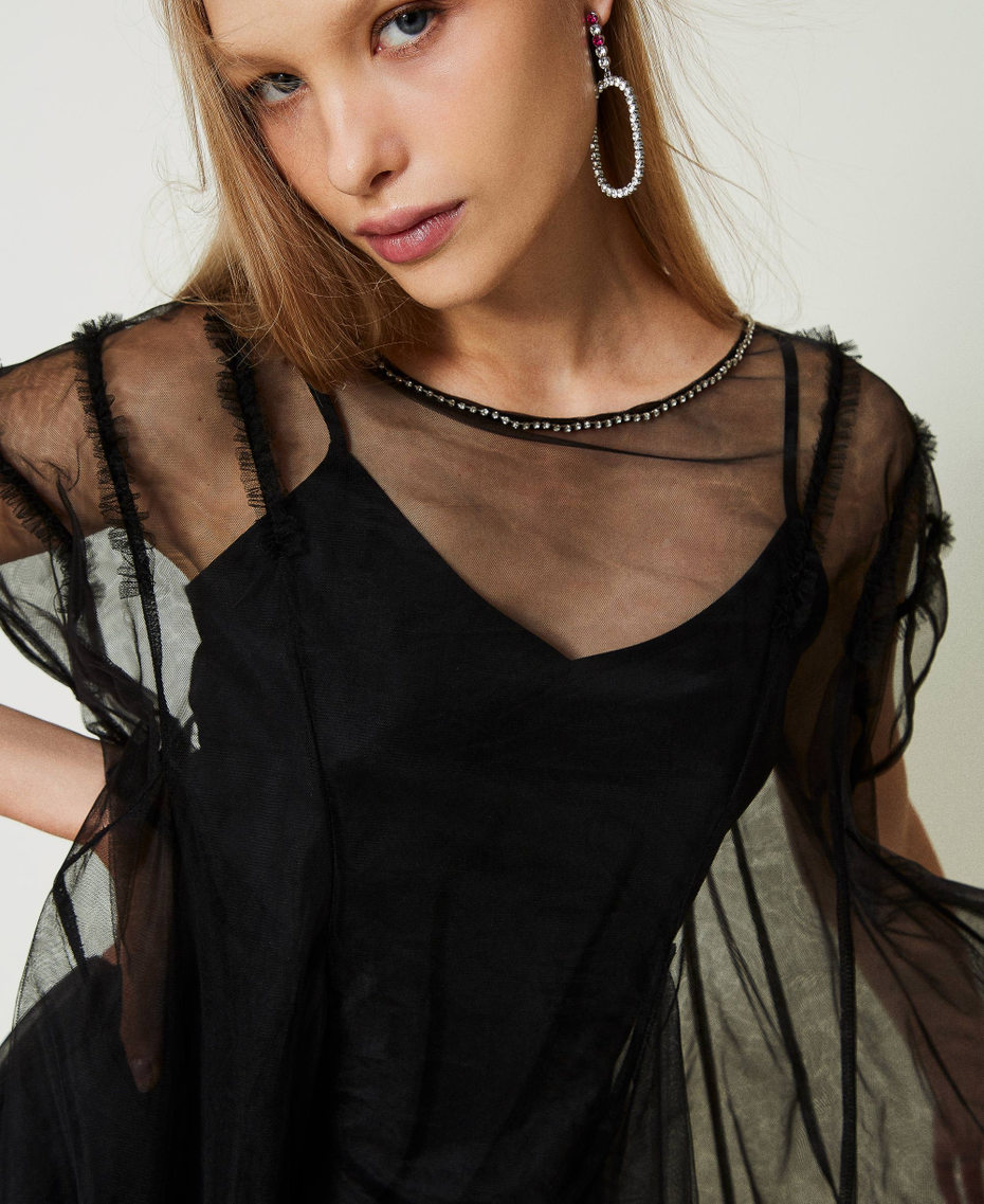 Vestidos largos de tul plisado con tirantes spaghetti Borgoña