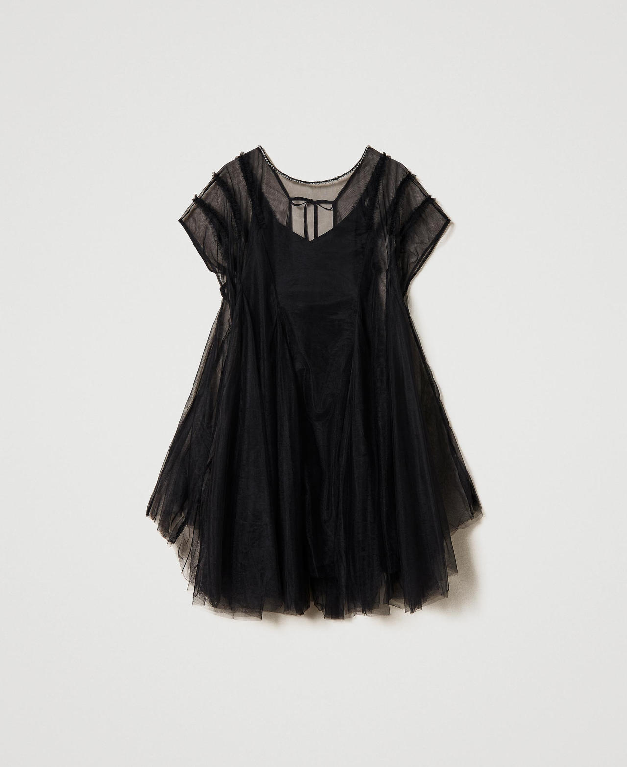 Short tulle dress with rhinestones Black Woman 232AT2141-0S