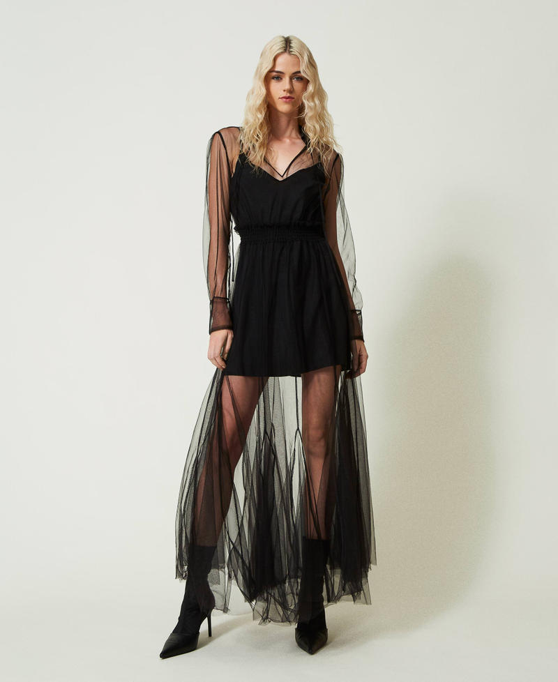 Long tulle dress Black Woman 232AT2143-02