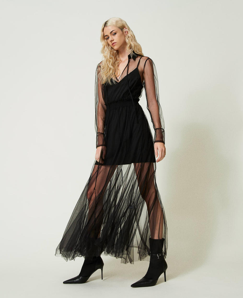 Long tulle dress Black Woman 232AT2143-03