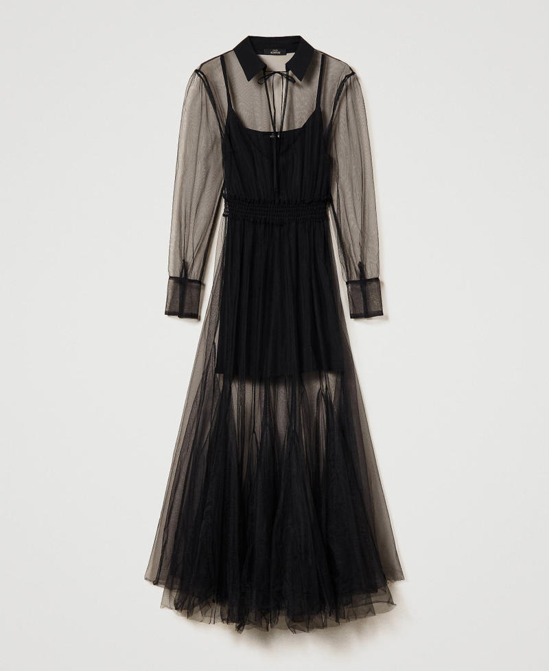 16975 Black Patterned Tulle Dress
