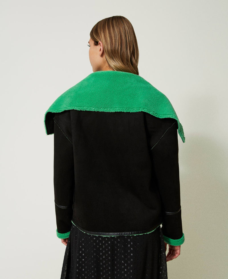 Замшевая двубортная куртка Двухцветный Черный/Зеленый Букет женщина 232AT2160-03