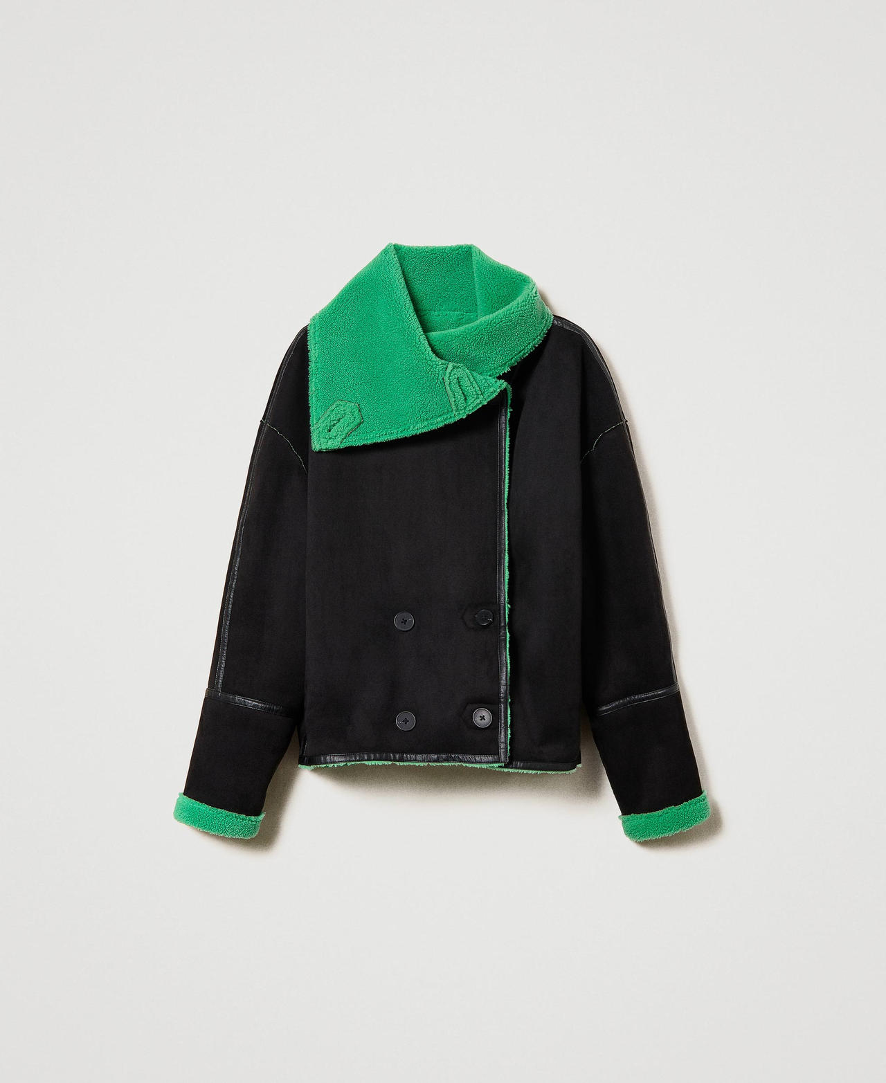 Замшевая двубортная куртка Двухцветный Черный/Зеленый Букет женщина 232AT2160-0S