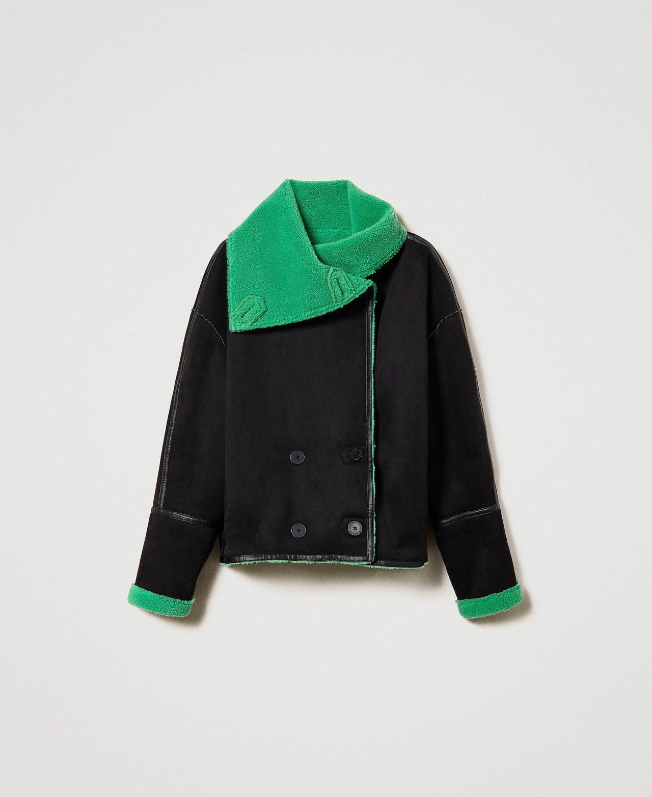 Double-breasted suede jacket