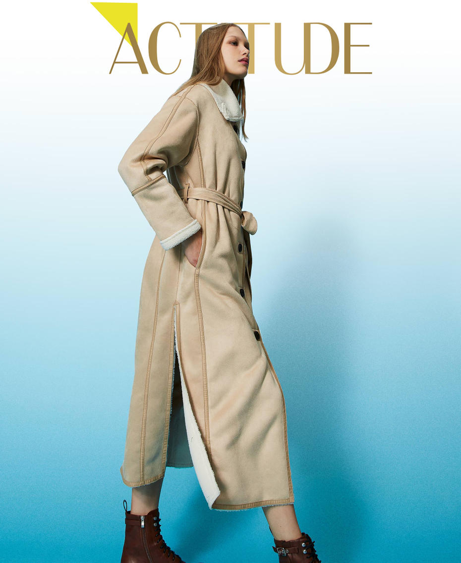Suede-like long coat